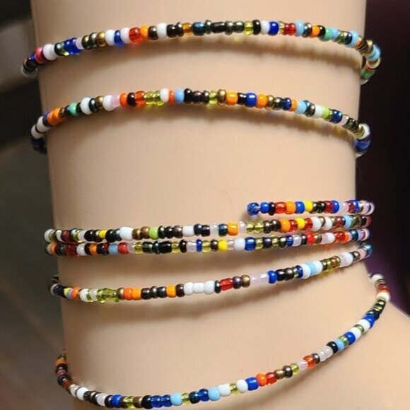 Spiral Wire Seed Beaded Beautiful Coiled Bracelet - Picture 5 of 6